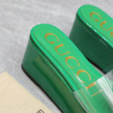 HIGH WEDGE PLATFORM WITH DOUBLE G IN GREEN GLOSSY CALFSKIN